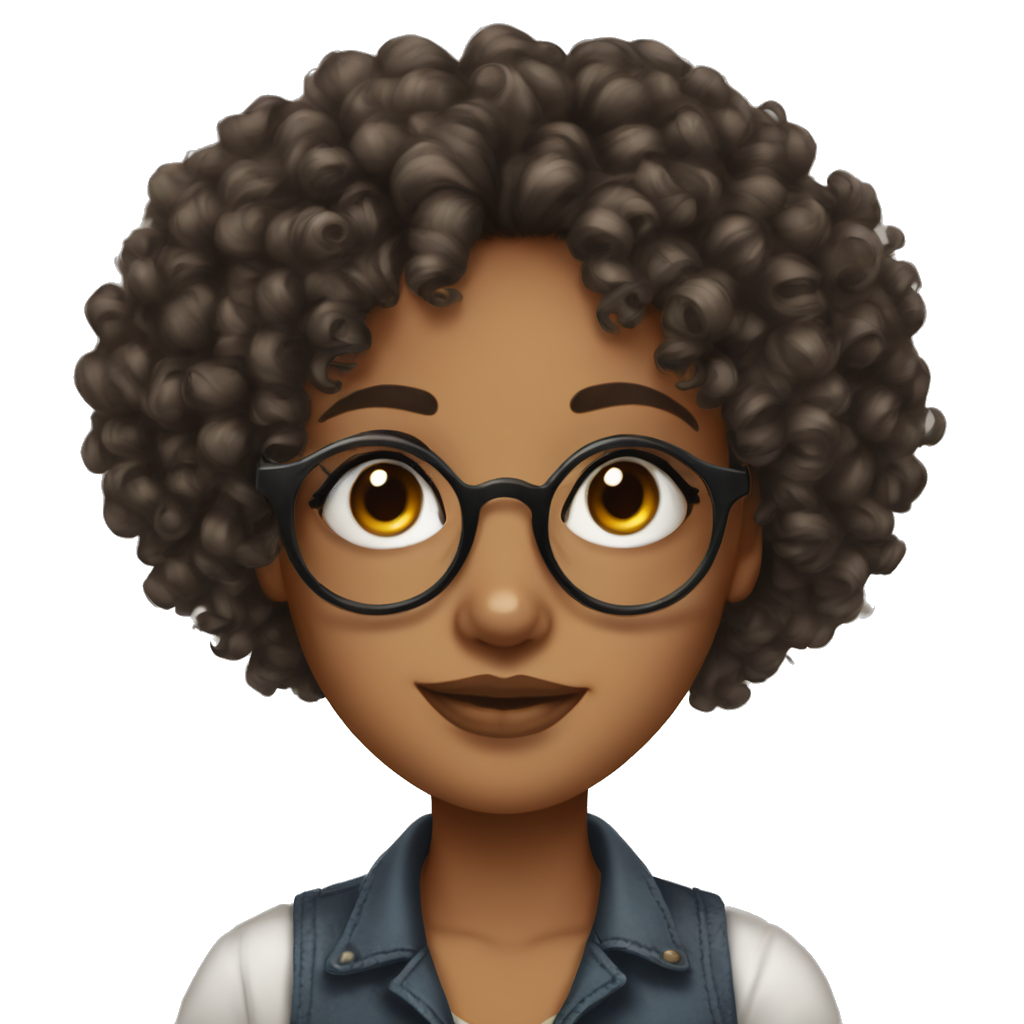prett girl with curly hair, eyeliner makeup and long lashes. Also a button type nose and low large glasses