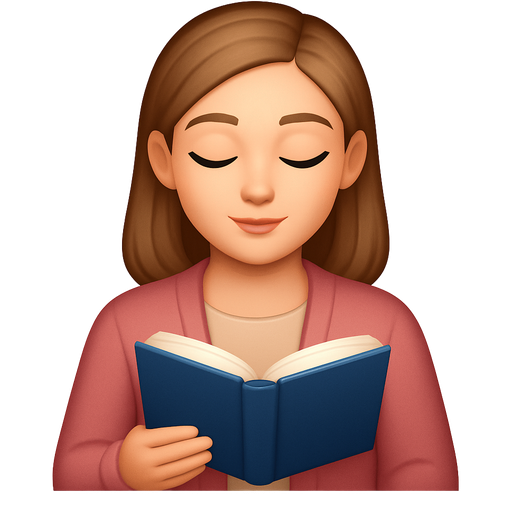 Serene young woman with azure eyes and fair skin, wearing a soft rose cardigan, engrossed in a book in a comfortable setting.