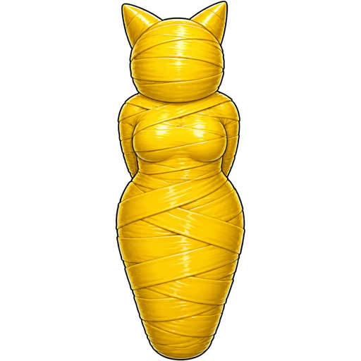 yellow duct tape cocoon shaped like anthro female cat girl anthro entombed wrapped up and mummified fully covered in a huge thick layers of yellow tape wrappings completely covered with thick layers of yellow duct tape cocoon shaped like anthro female cat anthro arms behind back with yellow duct tape wrappings completely covered with thick layers of yellow duct tape wrappings