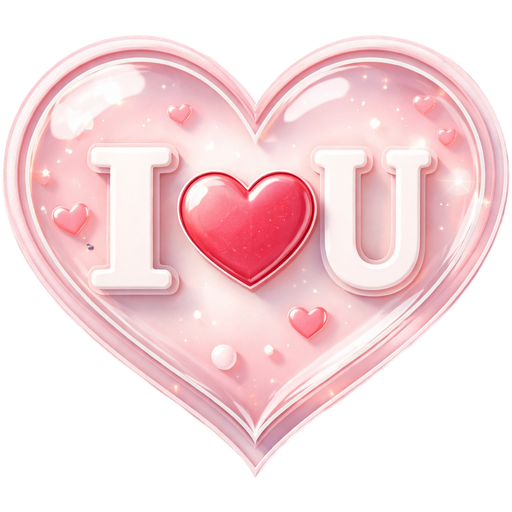 I❤︎U written inside a beautifully shaped 3D heart that looks like it's puffed out for a realistic 3D effect. Heart should be see through clear looking can have tint of color