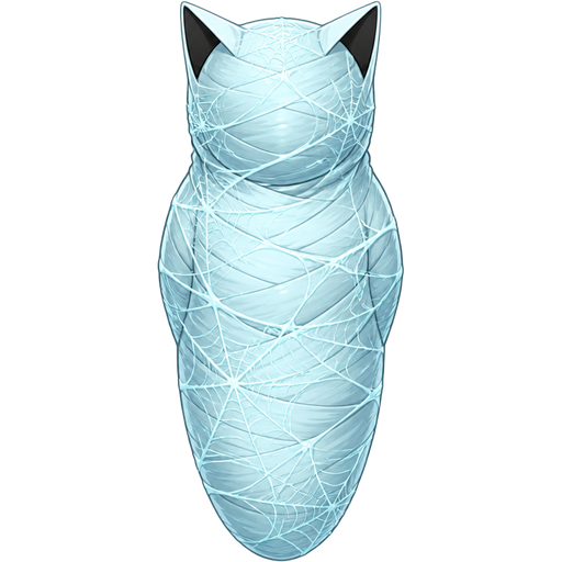 #B8FFFF spider slik cocoon #B8FFFF mummified completely covered anthro black cat arms behind back shaped cocoon covered with #B8FFFF thin coat of #B8FFFF spider webs