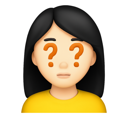 Chica pelinegra blanquita con el pelo largo y en vez de ojos que tenga signos de interrogación pequeños