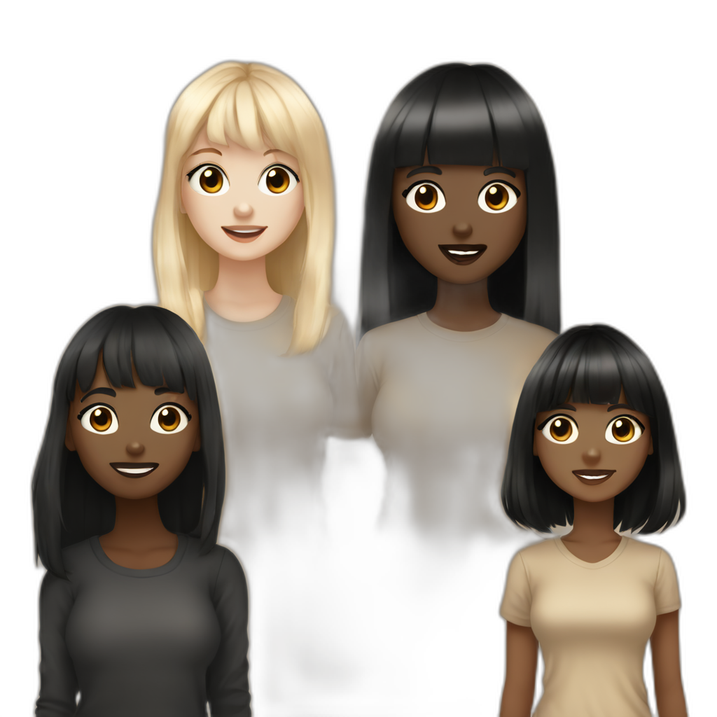 Drew me and my besties me wearing black shirts and her as a beige shirt she is pale and medium black hair and my hair is black and tall with bangs am light tan