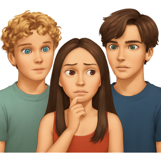 Belly choosing between Conrad and Jeremiah by in the summer I turned pretty on the beach in front of the ocean Jeremiah has dirty blonde curly short hair with ocean blue eyes and Conrad has medium brown hair with light blue eyes and a mole above the left side of his upper lip
