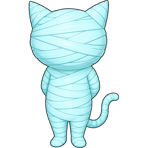 wrapped up and mummified fully covered in a #B8FFFF spider slik cocoon shaped like morgana anthropomorphic cat Persona 5 with arms behind back with #B8FFFF spider slik wrappings completely covered with thick layers non-transparent #B8FFFF spider slik wrappings #B8FFFF