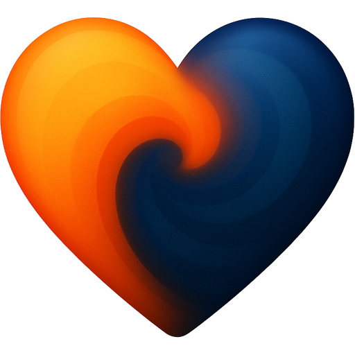 combine iphone emojis the darker orange and dark blue heart into one and combine colors but swirl colors