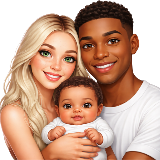 20 year old female with icy blonde dark roots green eyes freckles having a baby with a 23 year old black man with brown eyes very short curly hair no facial hair