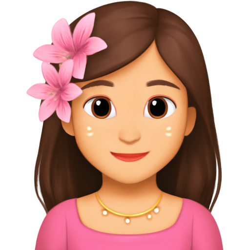 white girl with brown eyes and brown soft hair long hair, pink lilies in her hair , and wearing pink baby doll also Gold necklace Small and scattered pieces of pearls