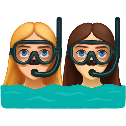 Erstelle mir eine Blondine mit grün blauen Augen und ein Mädchen mit braunen Haaren mit blauen Augen die zusammen im Meer schnorcheln sind im tyrkis farbenem Meer
