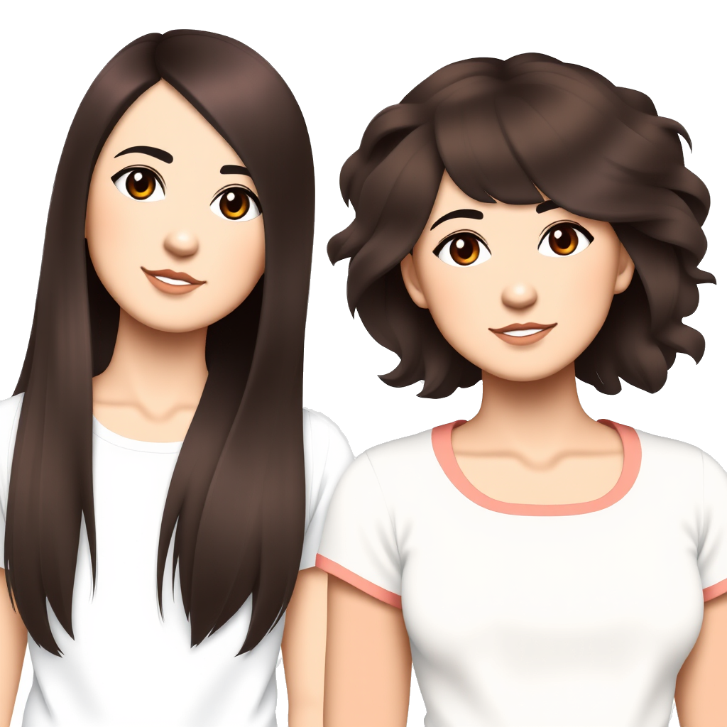 make two girls with dark brown together one with straight hair and the second one with waves in her hair