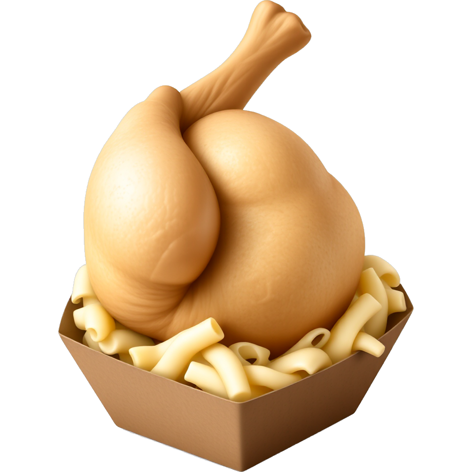Le bowl en carton marron Avec des pâtes au poulet bien réaliste et visible celui la j’aime bien mais le poulet moins grand