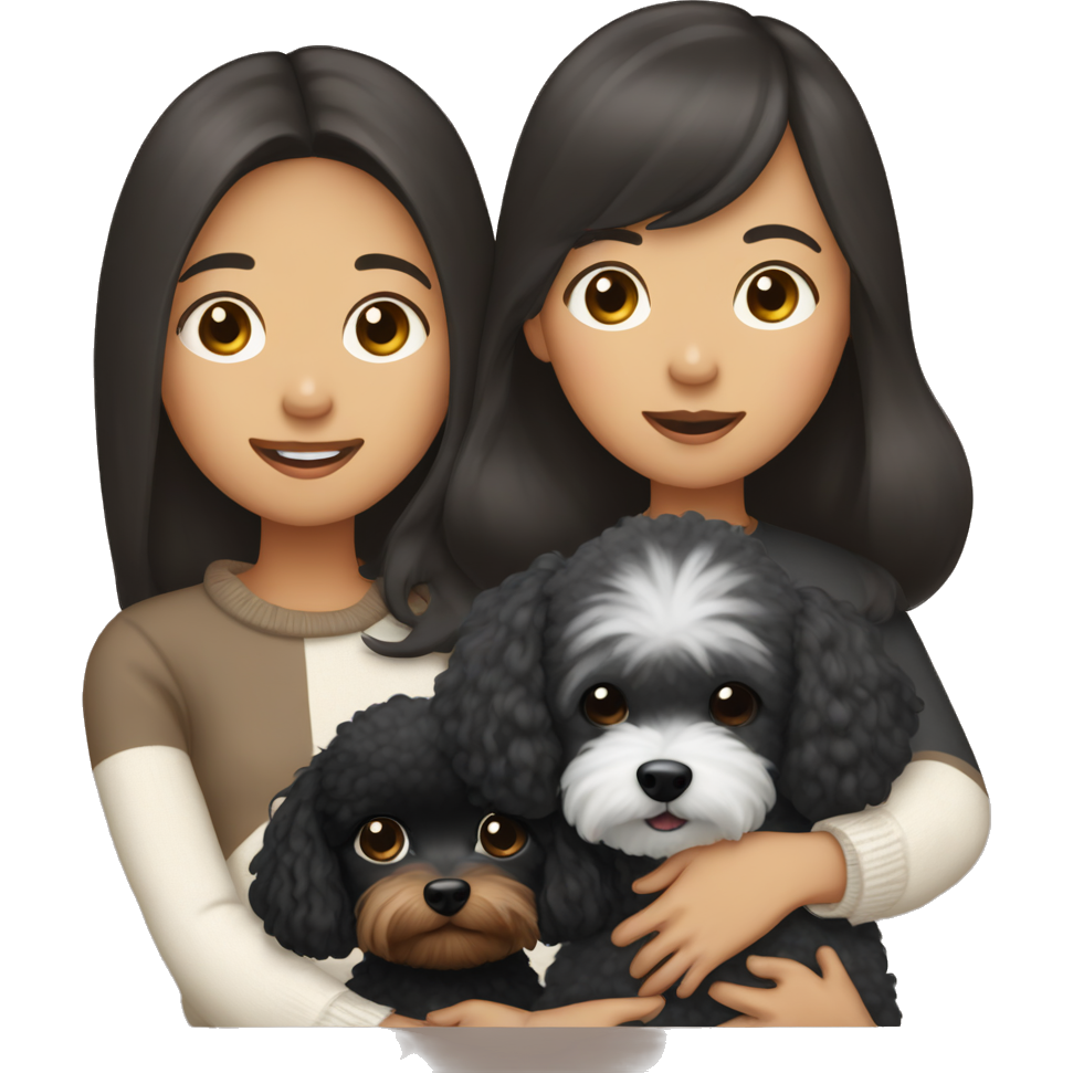 An Asian girl with dark brown hair, wearing a comfy sweater, was holding a black poodle with white chest hair and a Yorkshire terrier with white chest hair in her arms