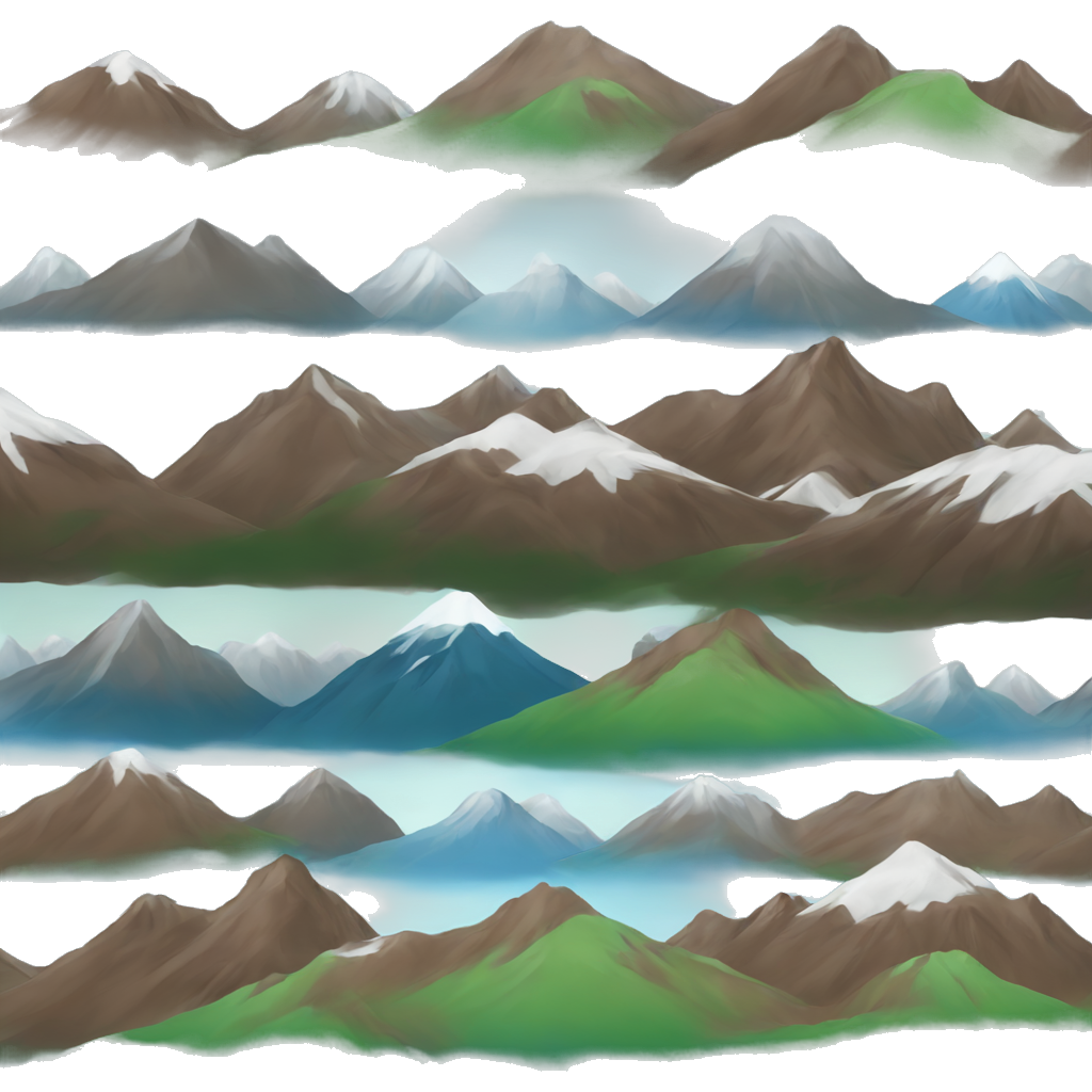 One brown, green, grey and white mountain plus blue lake with soft rounded edges 🏔️ (All over transparent background)
