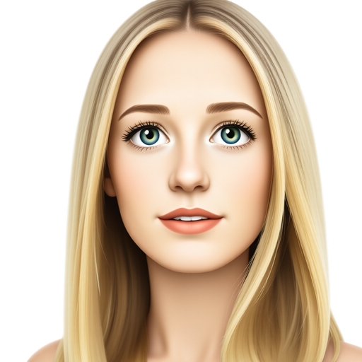 "Aesthetic portrait of a 19-year-old blonde woman with striking blue eyes, long eyelashes, and medium-length hair, soft pastel background."