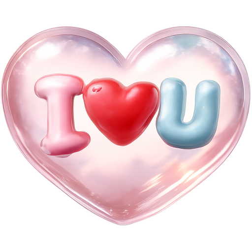 I♥️U written inside a beautifully shaped 3D heart that looks like it's puffed out for a realistic 3D effect. Heart should be see through clear looking can have tint of color
