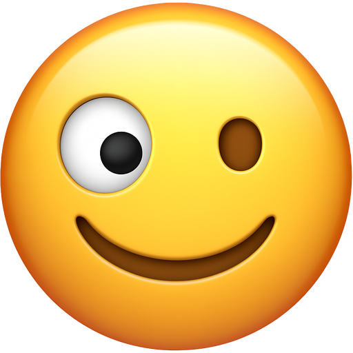 a smiley face with two eyes the left eye looking cross eyed inwards and then the right eye looking straight ahead with a smile