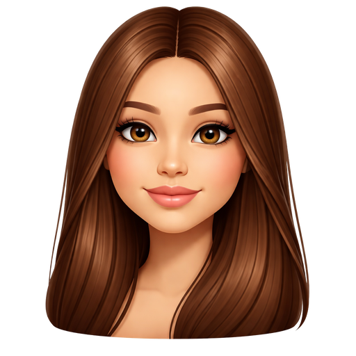 A beautiful white girl with long straight brown hair middle part, hazel eyes, medium lips, oval face, nose stud