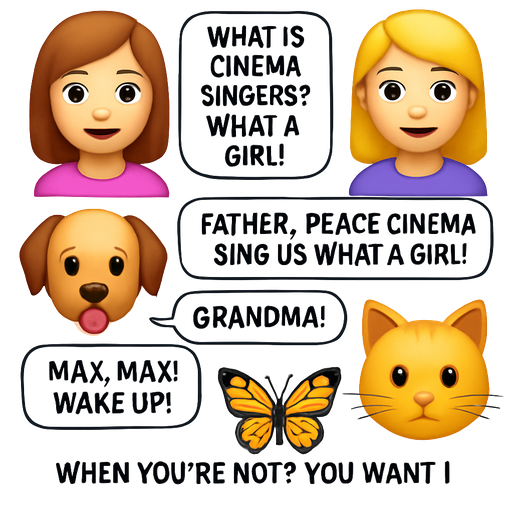 GIRL 1: what is cinema singers? What a girl! GIRL 2: Father, peace cinema sing us what a girl! DOG 3: Max. Max! Wake up! BUTTERFLY (In Low Voice): Grandma! THE CAT NARRATOR: WHEN YOU’RE NOT? YOU WANT MORE I KEEN.