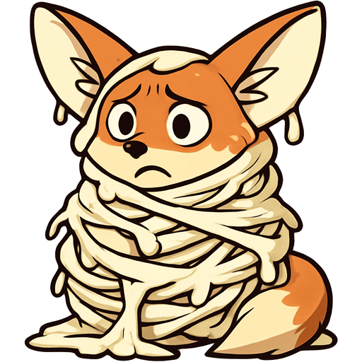#FFFEED slikworm cocooned pod #DAA06D fennec fox worried covered with #FFFEED huge coating of #FFFEED slik and huge #FFFEED slik wrappings and #FFFEED webbings #FFFEED
