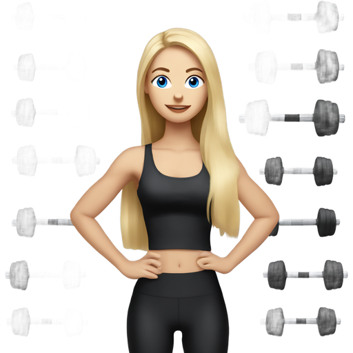 woman with flexible long blonde hair blue eyes doing pilates with dumbbells in black top and leggings