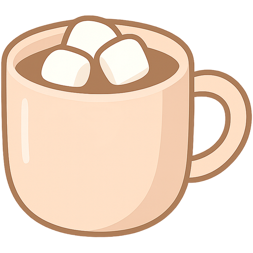 Minimal beige coffee cup with white marshmallows on top, flat vector emoji style, soft pastel tones, clean simple design, transparent background