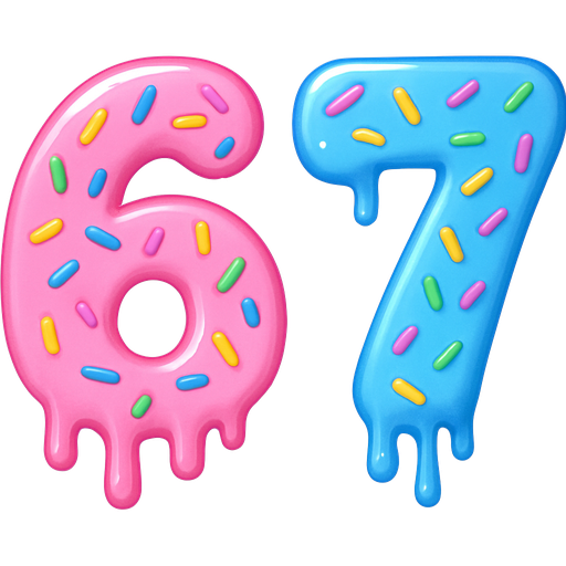The numbers « 6-7 » coverd in dripping ice-cream the six in pink and the seven in blue with sprinkles