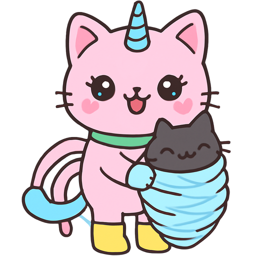 giant pink cat spider hybrid with blue unicorn horn green collar blue eyes with eyelashes heart shaped cheeks white wrists blue gloves white ankles yellow boots blue tail and with white stripe pink spider legs happy hugging #B8FFFF cocoon slikworm cocooned pod black cat happy covered with #B8FFFF huge coating of #B8FFFF spider slik and huge #B8FFFF spider slik wrappings and huge #B8FFFF spider slik webbing wrappings cocoon #B8FFFF