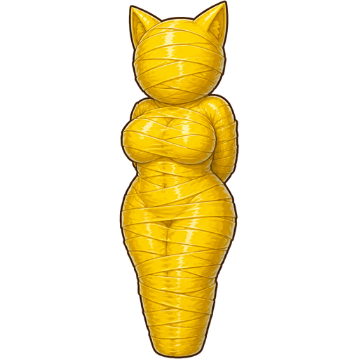 yellow duct tape cocoon shaped like anthro female cat girl anthro entombed wrapped up and mummified fully covered in a huge thick layers of yellow tape wrappings completely covered with thick layers of yellow duct tape cocoon shaped like anthro female cat anthro arms behind back with yellow duct tape wrappings completely covered with thick layers of yellow duct tape wrappings