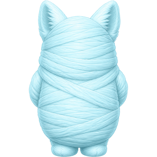 wrapped up and mummified fully covered in a #B8FFFF spider slik cocoon shaped like furry corgi arms behind back with #B8FFFF spider slik wrappings completely covered with thick layers non-transparent #B8FFFF spider slik wrappings