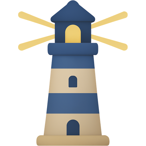 Modern lighthouse emoji with muted blue and tan colors. Make the lighthouse look like other modern emojis.