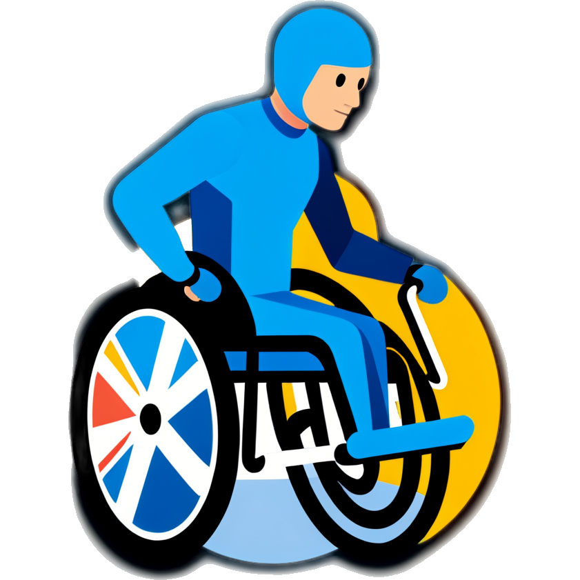Create a minimalist emoji-style design representing the Paralympic Games. The design should be simple, using bold outlines and flat colors to match the standard SMS emoji aesthetic. It could feature a dynamic athlete using a wheelchair, a prosthetic limb, or another symbol of adaptive sports. Ensure the design conveys energy, inclusivity, and competition while remaining easily recognizable at a small scale. The background should be transparent for versatile use
