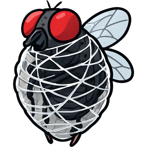 housefly completely covered entrapped in a with thin coat of slik and covered with spider web slik wrappings cocoon tightly