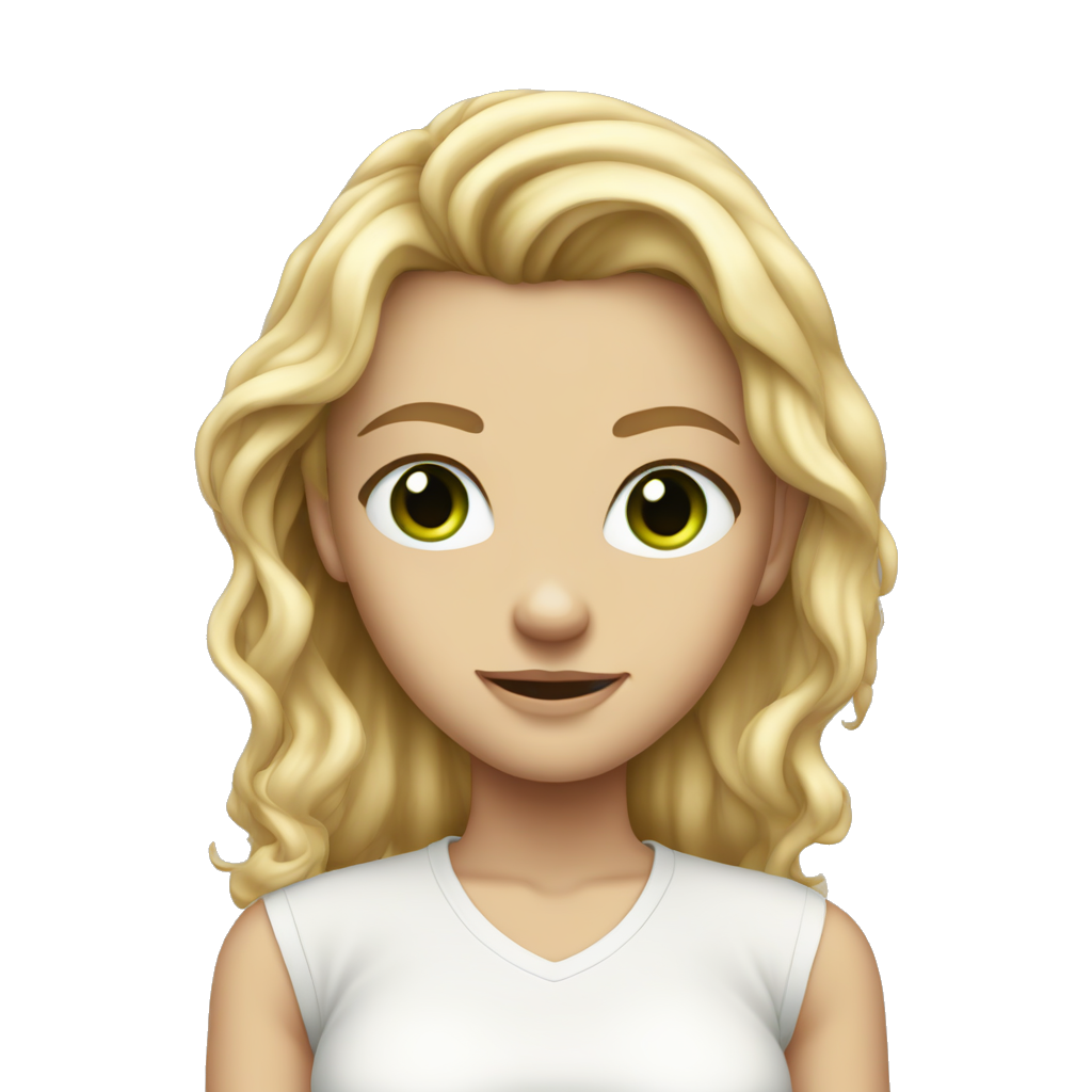 White teen girl with slightly wavy blonde hair blueish greenish eyes but slim body but only show her belly button and up with a white shirt