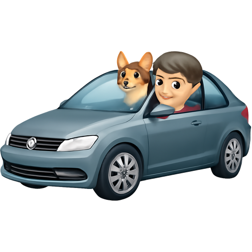 2016 vw jetta in grey/blue with a tri colored corgi in the back seat and a brown haired girl in the drivers seat with a pixie cut