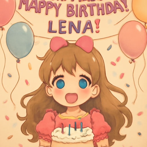 A anime art from a six year old girl she hav birthday she happy an beautiful and over there Stan :happy Birthday Lena