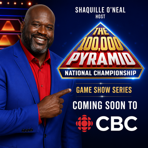 Shaquille o’neal blue blazer and red shirt tv 📺 the 100,000 pyramid: national championship game show series coming soon to CBC