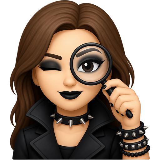 Have brown hair and have light skin and have black lipstick and have a spike colour and have spy, color, bracelets, and have black eyeshadow