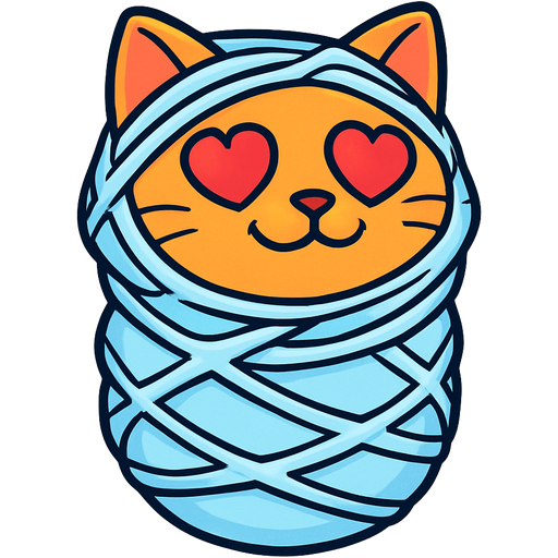 #B8FFFF cocooned wrapped up orange cat happy with heart eyes encased enveloped cocooned covered with thick coat of #B8FFFF webbing around it's head and #B8FFFF webbing wrapped around it's face
