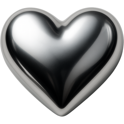 High shine chrome cute heart. Strong top left light source, medium pillow inflation, high contrast reflection, soft bevel fully rounded