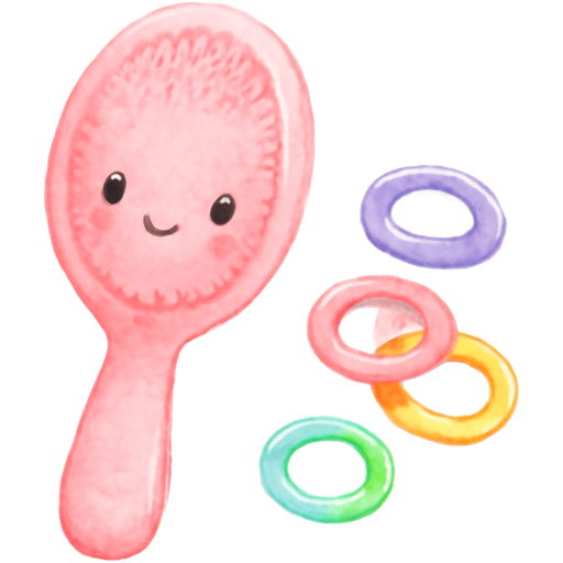 Hazme un cepillo de peinar rosado lindo y adicional también hazme unos cauchitos de colores de esos de peinar bebés