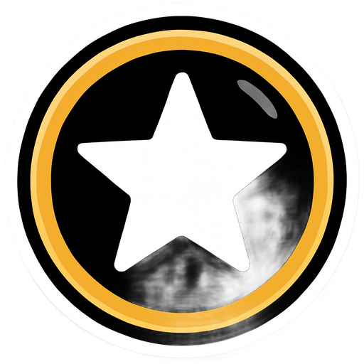 White star black around it gold line around the black the stikers is round with a reflection at the top let