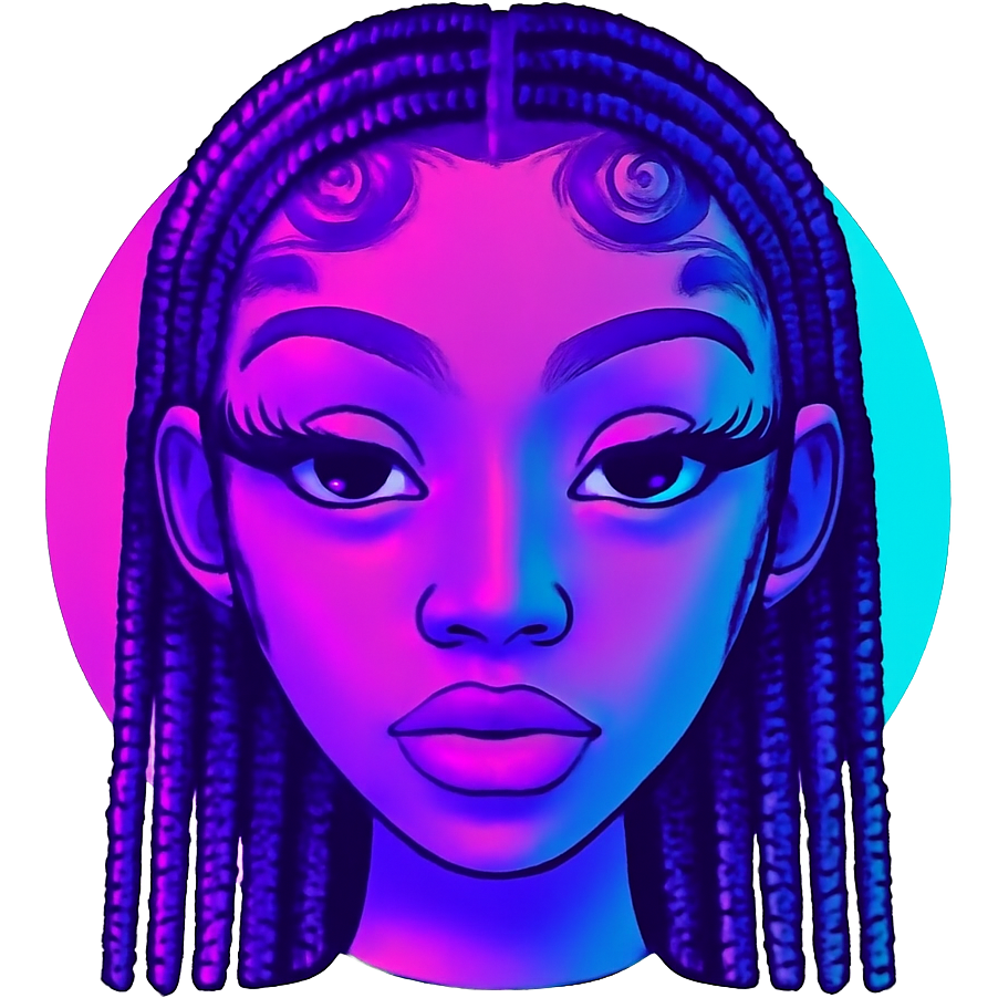 Pretty black girl with extra small long braids and pretty hair edges and big long full lashes and big lips and upturned slender eyes and a tiny button nose and small thin brows and a chiseled heart shaped face