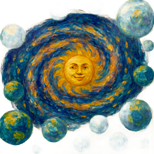 The milkyway galaxy but it is shaded dand beetle juice the sun in the middle of the galaxy and around the galaxy there are a lot of earths and ton618s