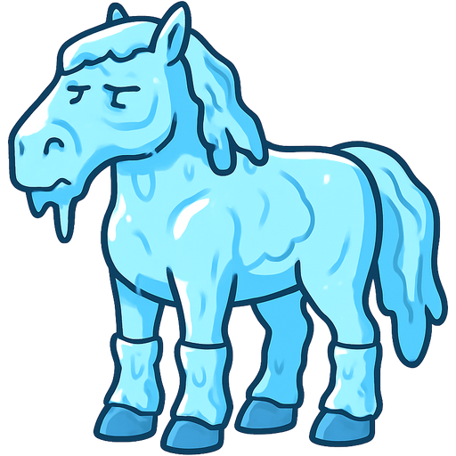 frozen frozen horse frozen head frozen in a huge thick coat of ice body frozen in a huge thin coat of ice arms frozen in a huge thick coat of ice legs frozen in a huge thick coat of ice tail frozen in a huge thick coat of ice face frozen in a thick coat of ice