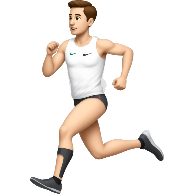 Create a minimalist emoji-style design of a Paralympic track athlete running with a prosthetic blade leg. The athlete should be depicted in motion, emphasizing speed and determination