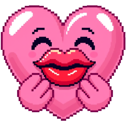 A 3D emoji of a pink heart split open in the middle, with two hands emerging from the opening, gently holding a red lips emoji (💋). The heart has a soft, glossy texture, with a cute and expressive design, placed on a plain white background.