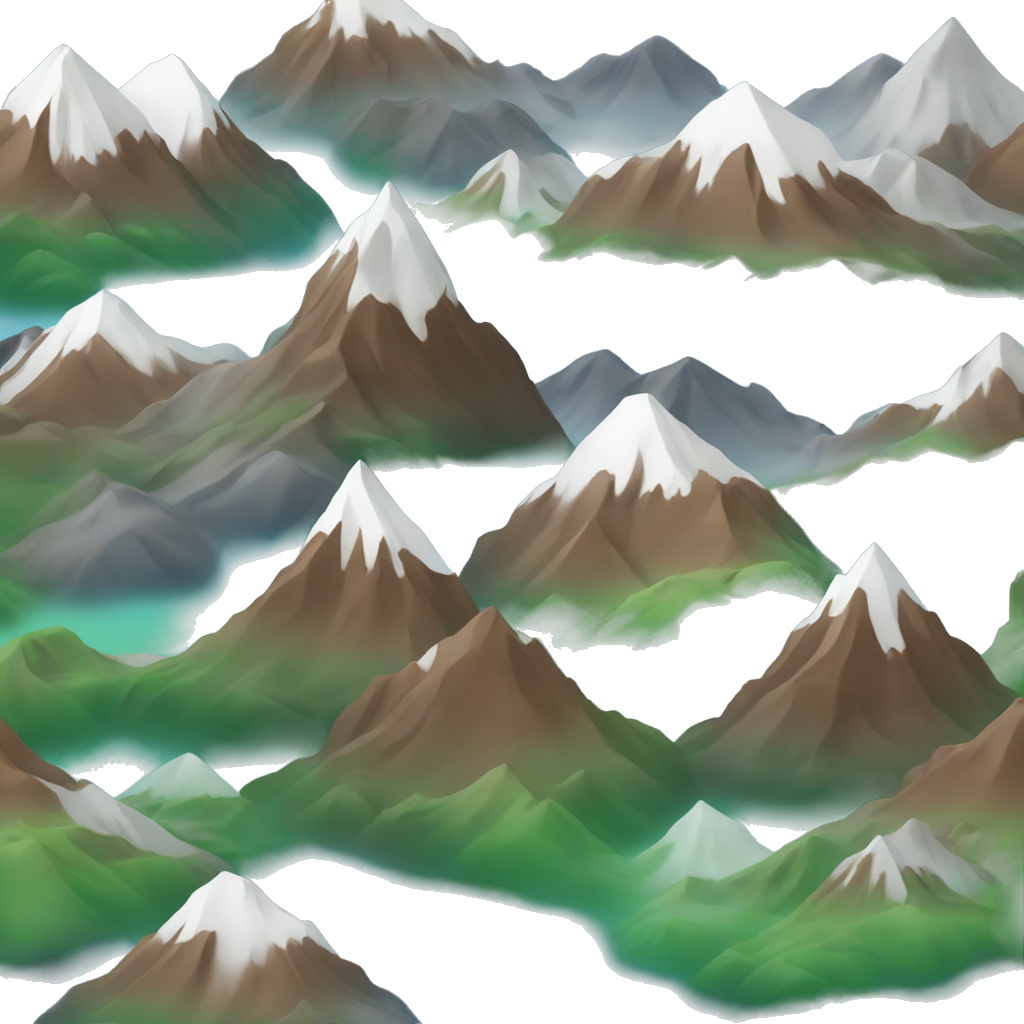 One brown, green, grey and white mountain plus blue lake with soft rounded edges 🏔️ (All over transparent background)