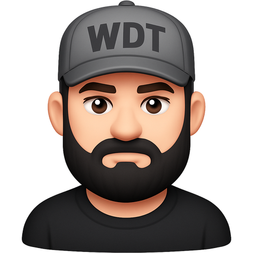 oil plant boss with a hat that says WDT and is grey the guy needs the have a black beard brown eyes and be white he also needs to be wearing a black shirt