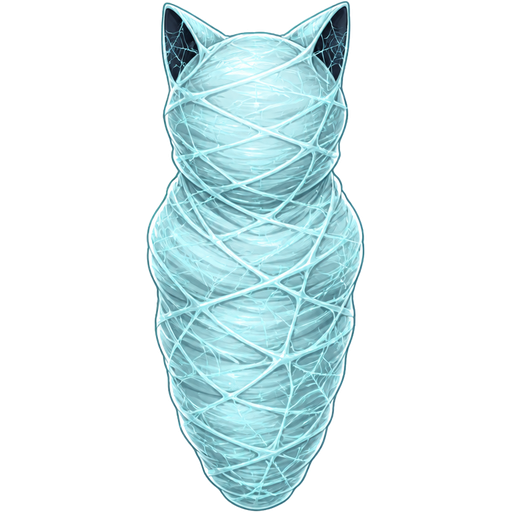 #B8FFFF spider slik cocoon #B8FFFF mummified completely covered anthro black cat arms behind back shaped cocoon covered with #B8FFFF thin coat of #B8FFFF spider webs