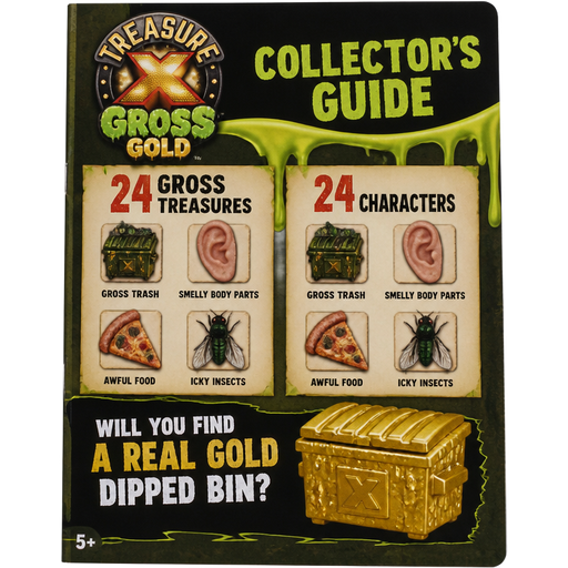 moose toys treasure x gross gold collectors guide 24 gross treasures gross trash smelly body parts awful food icky insects and 24 characters gross trash smelly body parts awful food icky insects will you find a real gold dipped bin